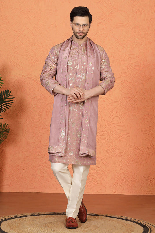 Son Zar Embroidered Kurta with Back Elastic Pants And Dupatta