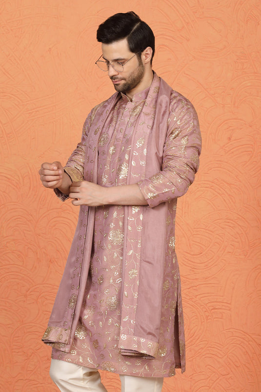 Son Zar Embroidered Kurta with Back Elastic Pants And Dupatta