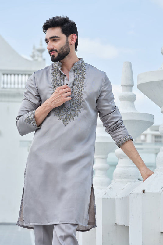 Steel Grey Opulence Kurta Set