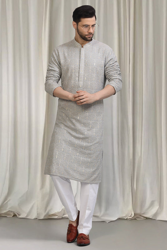 Swarna Utsav All Over Embroidered Kurta With Back Elastic Pants