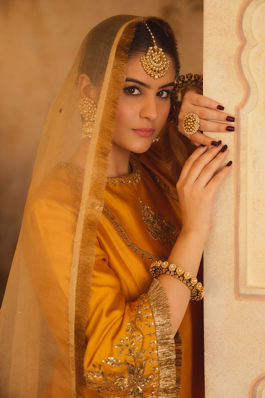 Tajra Mustard Zero-Neck A-Line Kurta Set