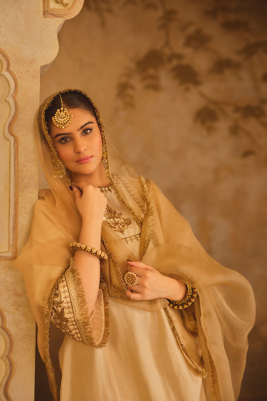 Tajra Mustard Zero-Neck A-Line Kurta Set