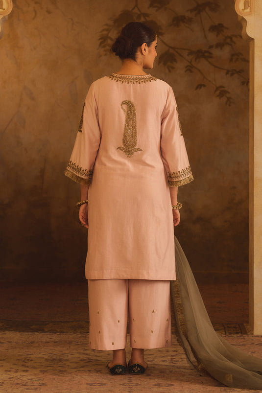 Tajra Pink V-Neck A-Line Kurta Set