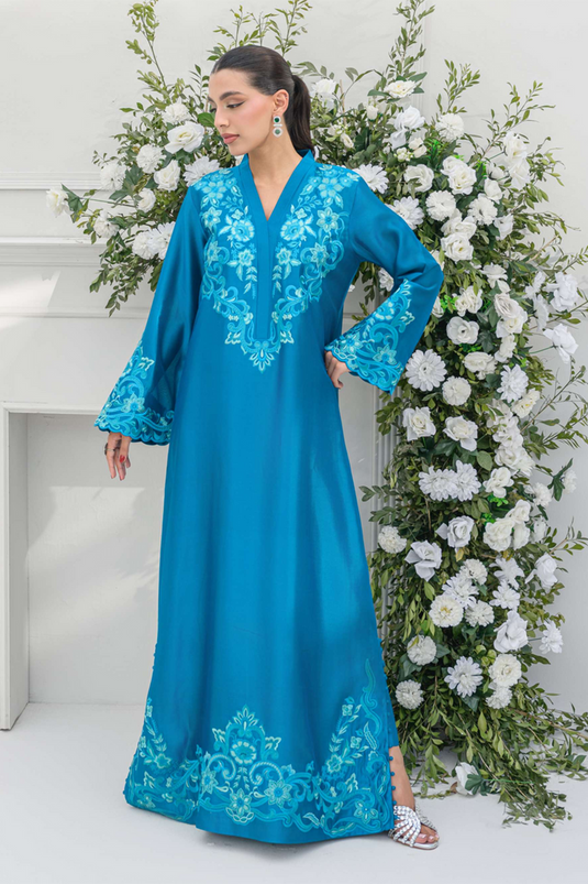 Teal Silk Embroidered Suit Sets