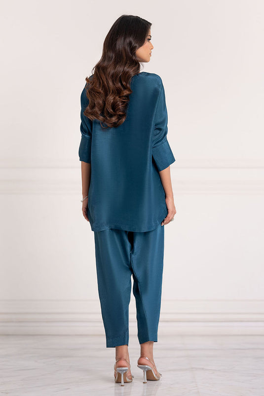 Teal Solid Gajji Silk Co-Ord Set