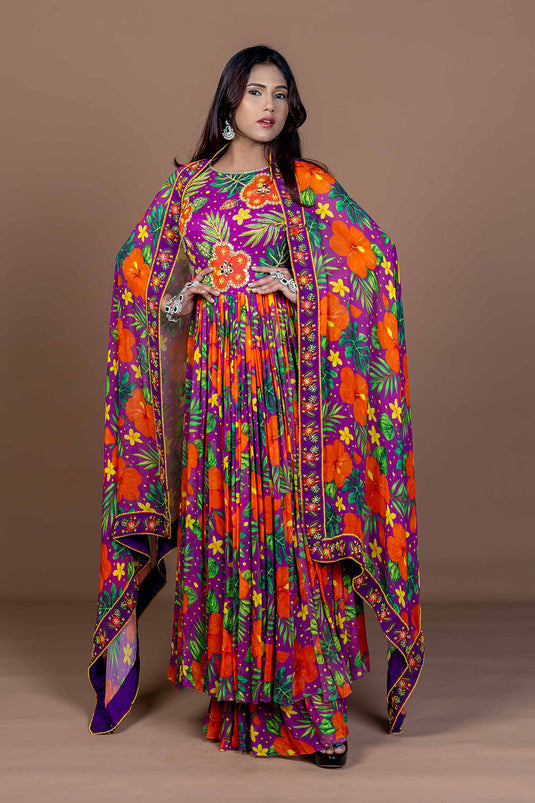 Tropical Dori Anarkali–Sharara Set