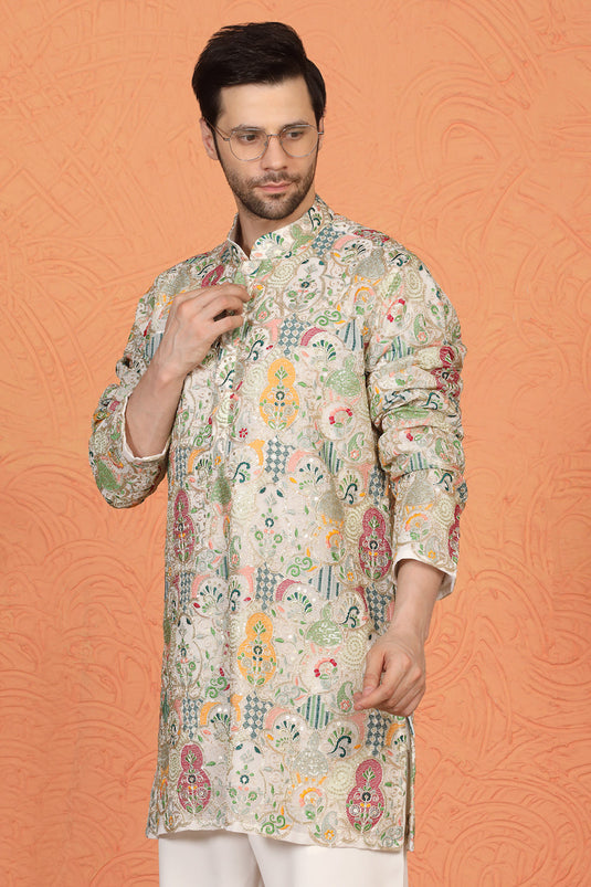Utsav Embroidered Kurta with Loose Fit Back Elastic Parallel Pants