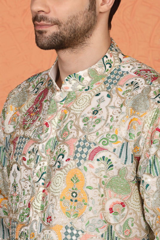 Utsav Embroidered Kurta with Loose Fit Back Elastic Parallel Pants