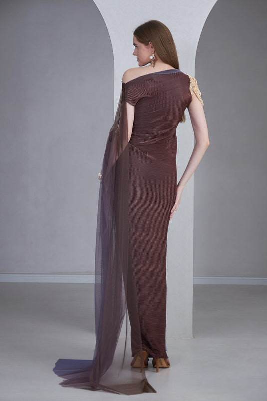 Vintage Mauve & Lavender Grey Ombre Draped Gown