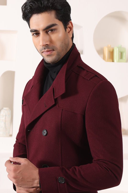 Wine Double Breast Overcoat