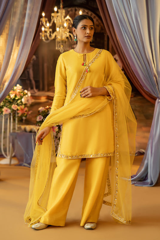 Yellow Aari Embroidery Suit Set