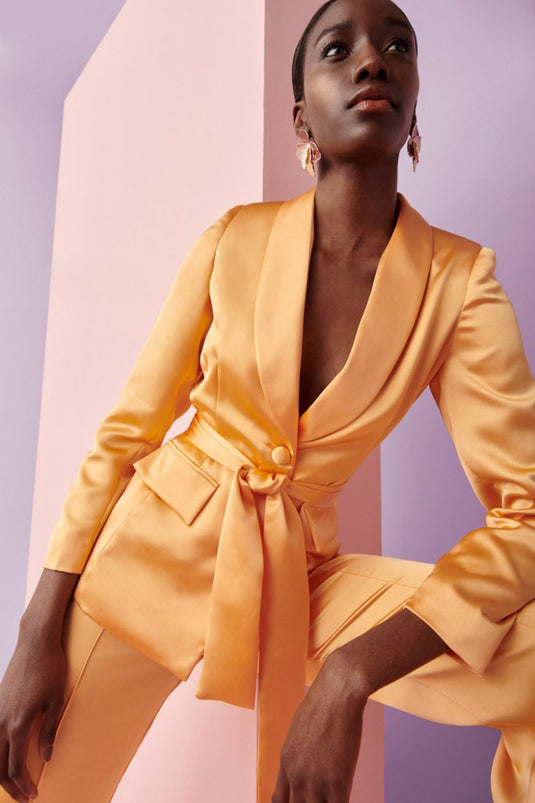 Yellow Satin Blazer Suit