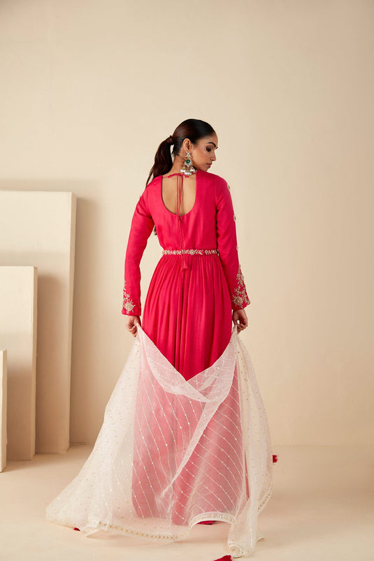 Pink flared Anarkali Suit