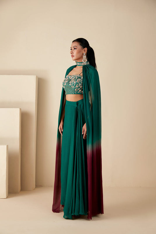 Green drape skirt  & Cape Set