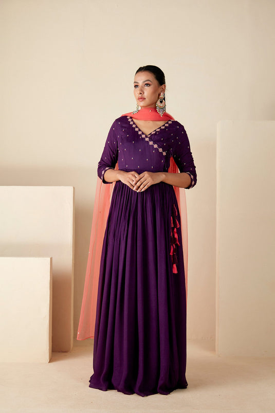 Purple Angrakha Anarkali Suit
