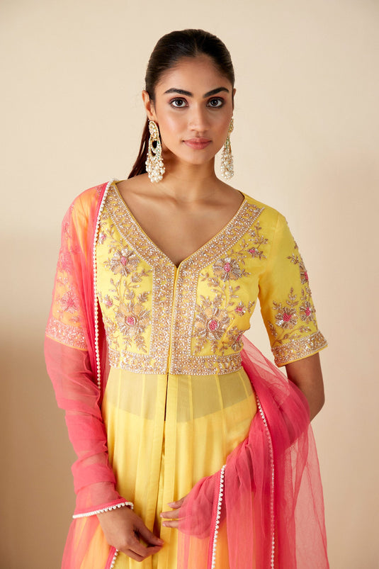 Coral Thread Embroidery Anarkali Suit