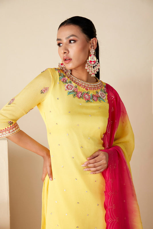 Yellow and Pink Sharara Set