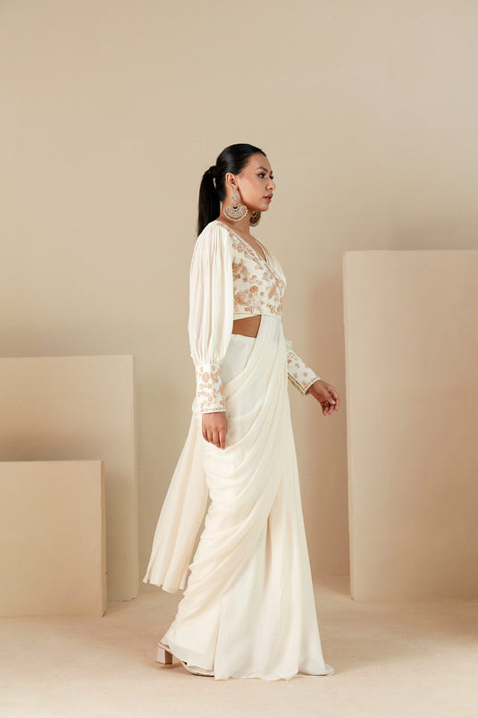 Off white overlap saree