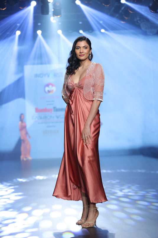 Nectarine Cut-out Dress Teamed with an Embellished Jacket