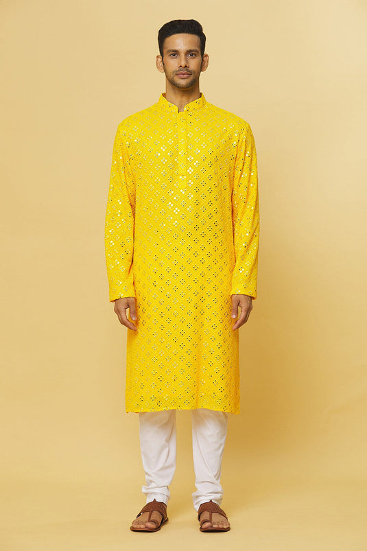 Mirror Embroidered Cotton Kurta & Pyjama Set