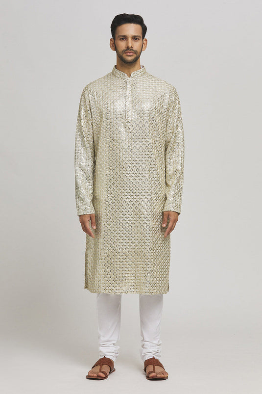 Swarna Embroidered Cotton Kurta & Churidar Set