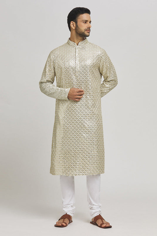 Swarna Embroidered Cotton Kurta & Churidar Set
