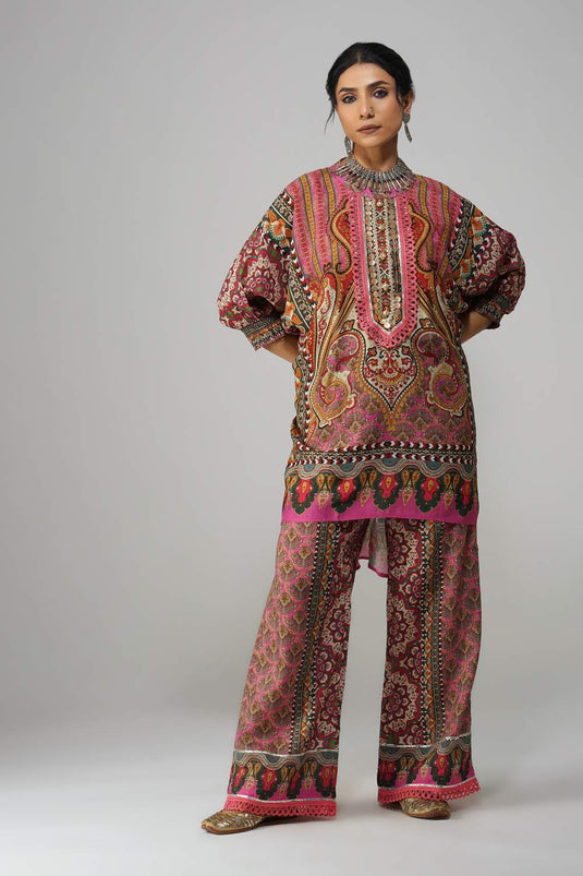 Sawariya Cot-Cotton Printed Co-ord Set with Mirror Embellishment