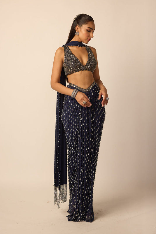 Deep Blue Single Drop Draped Skirt