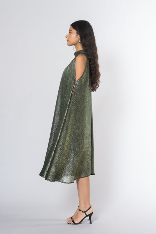 Metallic Cold Shoulder Dress