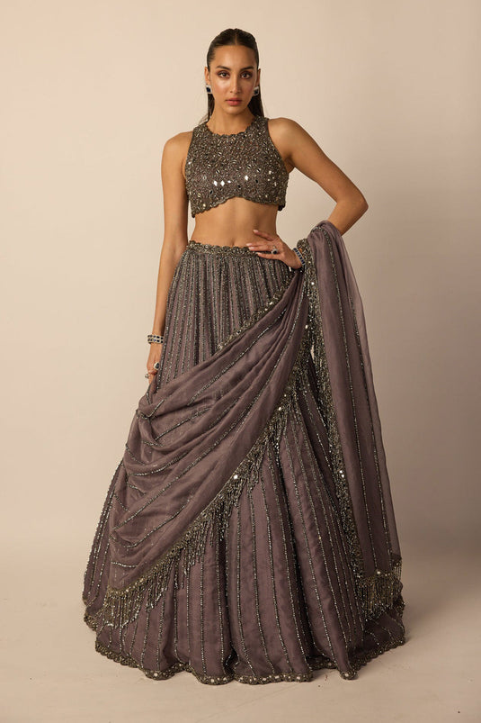 Metallic Grey Linear Lehenga Set