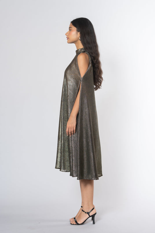 Metallic Cold Shoulder Dress