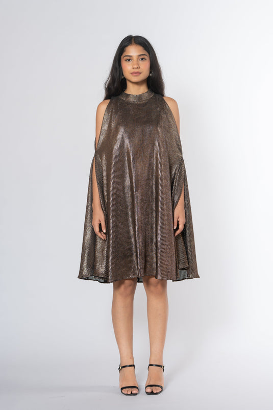Metallic Cold Shoulder Dress