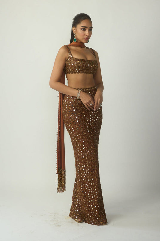 Metallic Copper Pencil Skirt Set