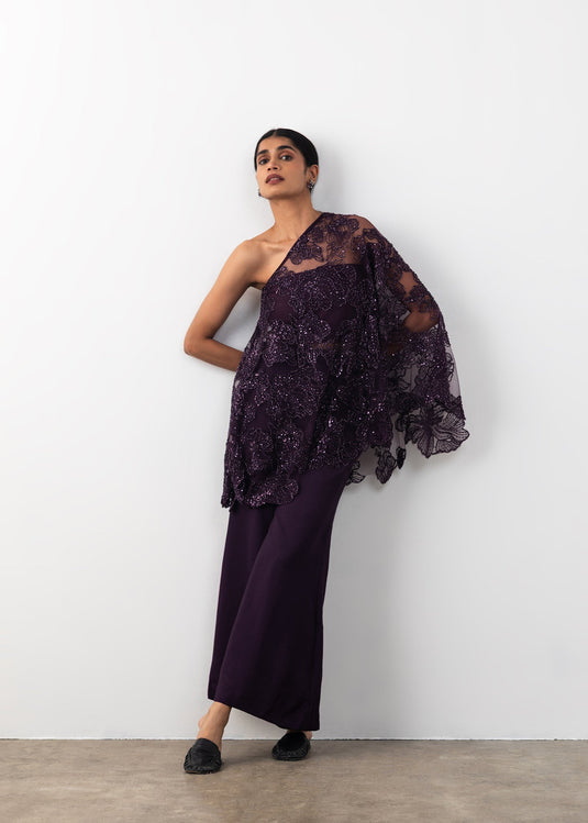 Embroidered One Shoulder Coord