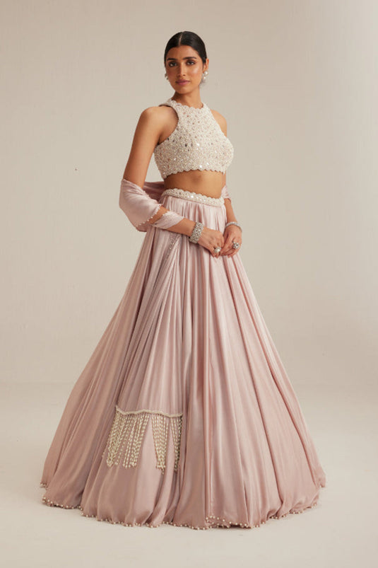 Ash Pink Satin skirt Set