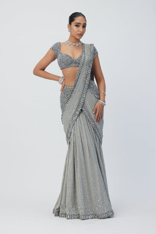 Crystal Grey Sequins Embroidered Lehenga Set