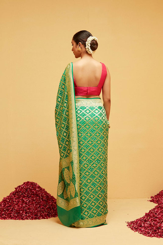 GREEN Traditional Georgette banarasee saree