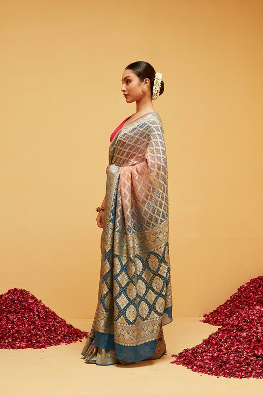 BLUE bandhani banasaree saree