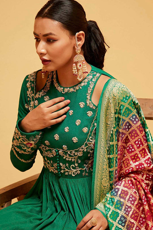 Green traditional anarkali set