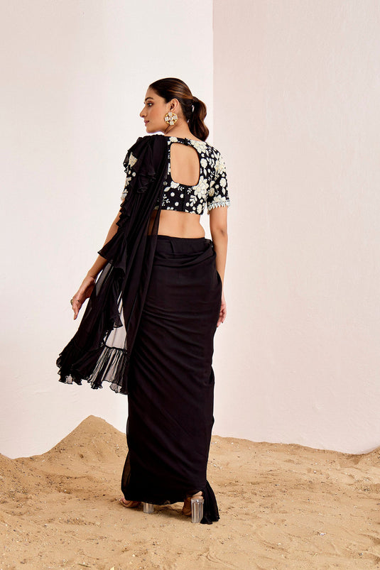 BLACK PRE DRAPE SAREE