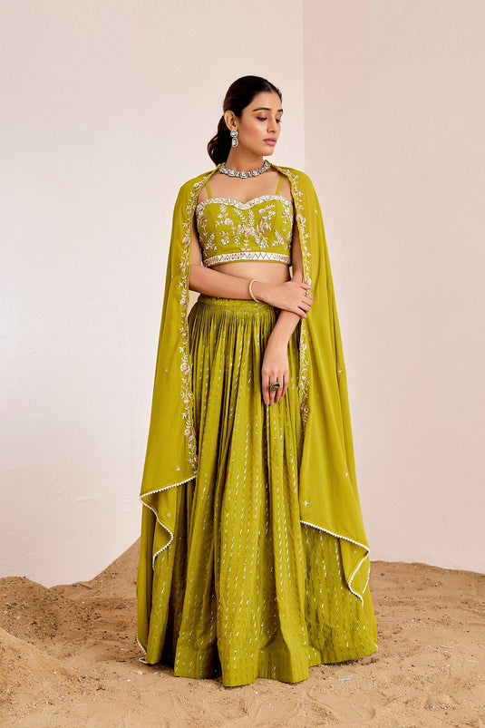 GREEN MIRROR WORK LEHENGA SET