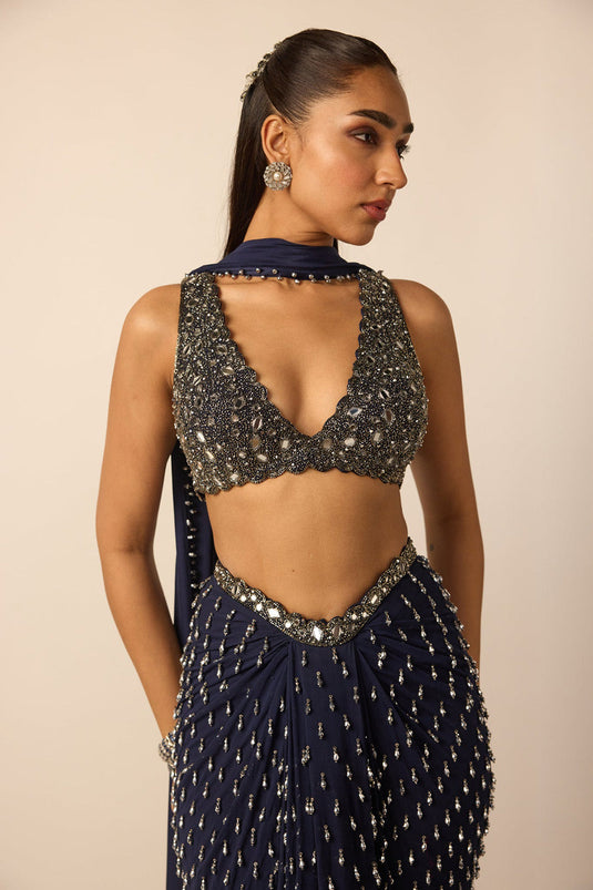 Deep Blue Single Drop Draped Skirt