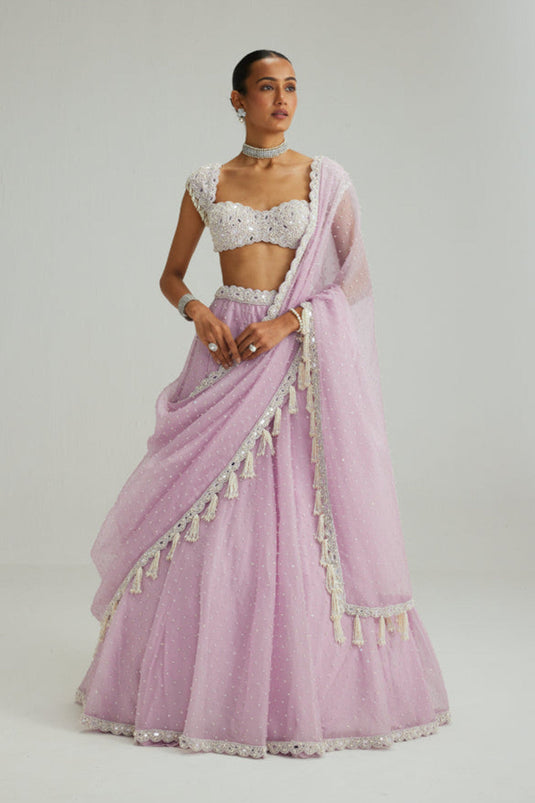 Lavender mirror and pearl lehenga set