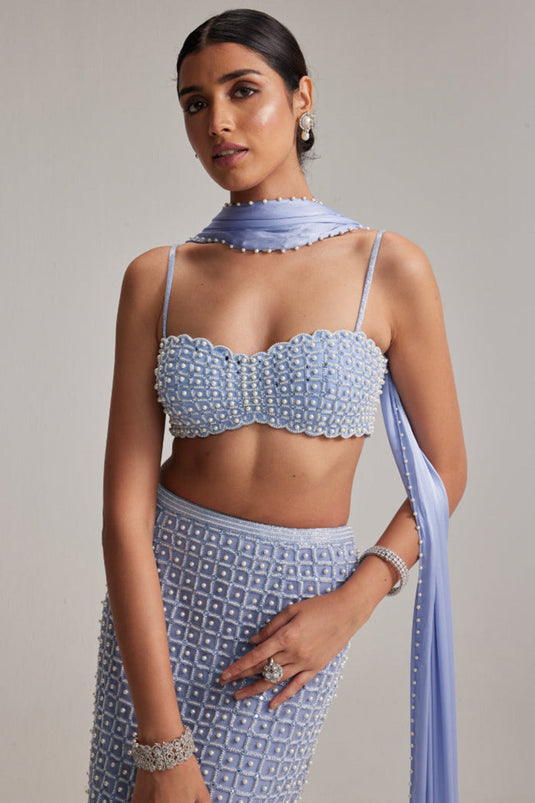 Dew Blue Pencil Skirt Set