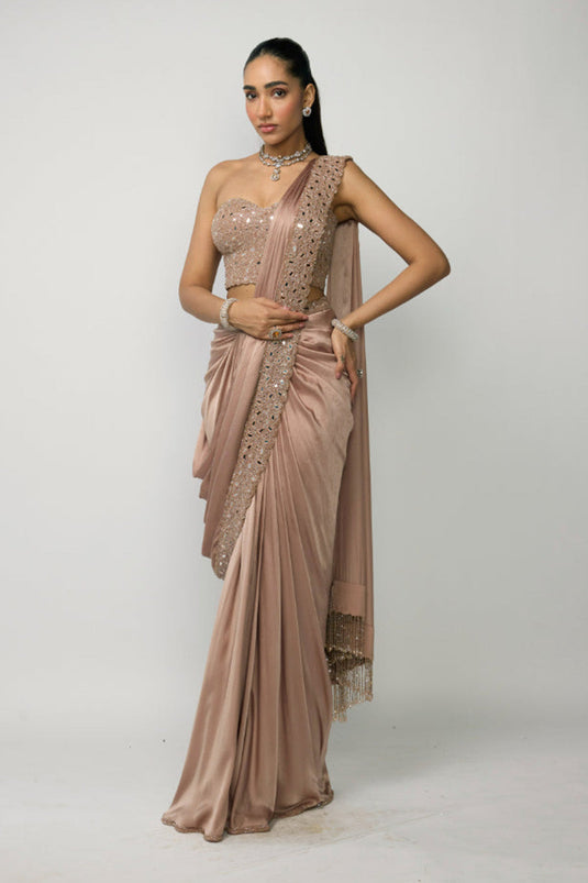 Bronze Ros� Draped Saree Set