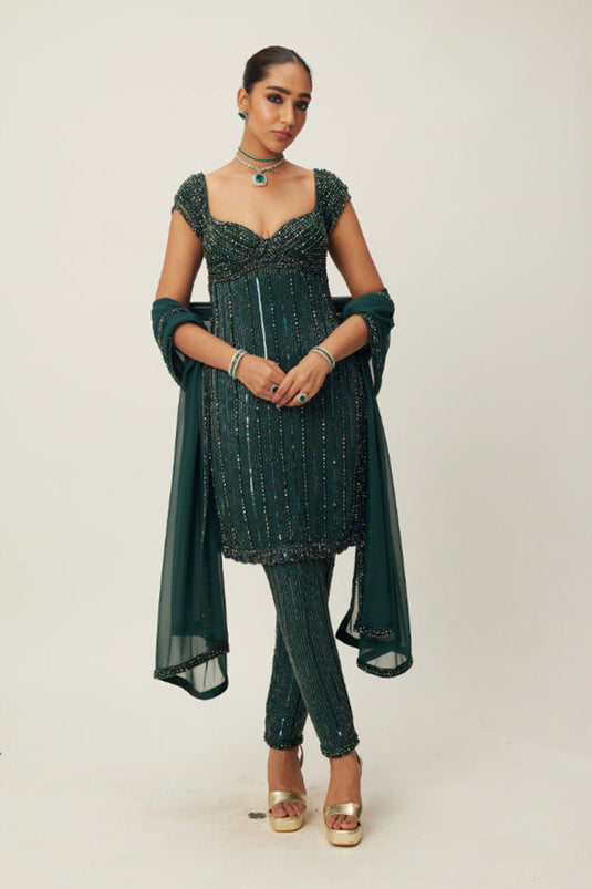 Dark Jade Green crystal Embellished Kurta Set