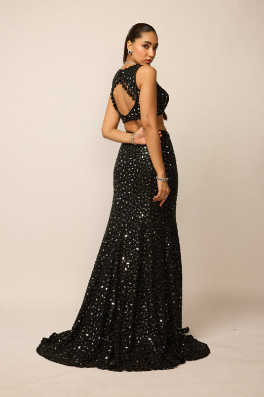 Black Fishcut Lehenga Set