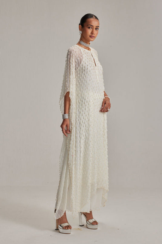 Off White Pearl Drop Kaftaan set