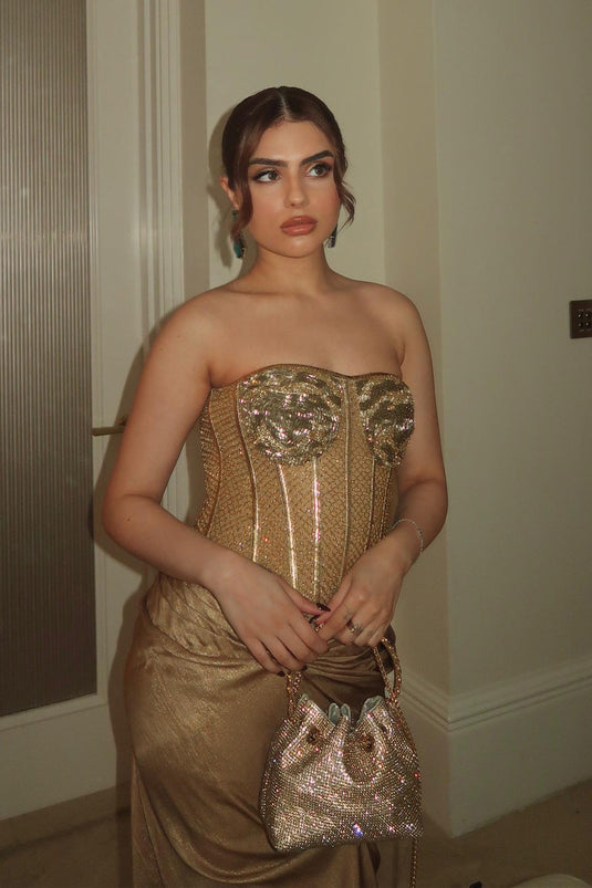 Muskan Chanana in Gilded Gold Gown