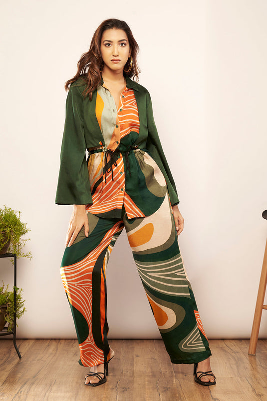 Green/Tangerine Straight Fit Pants